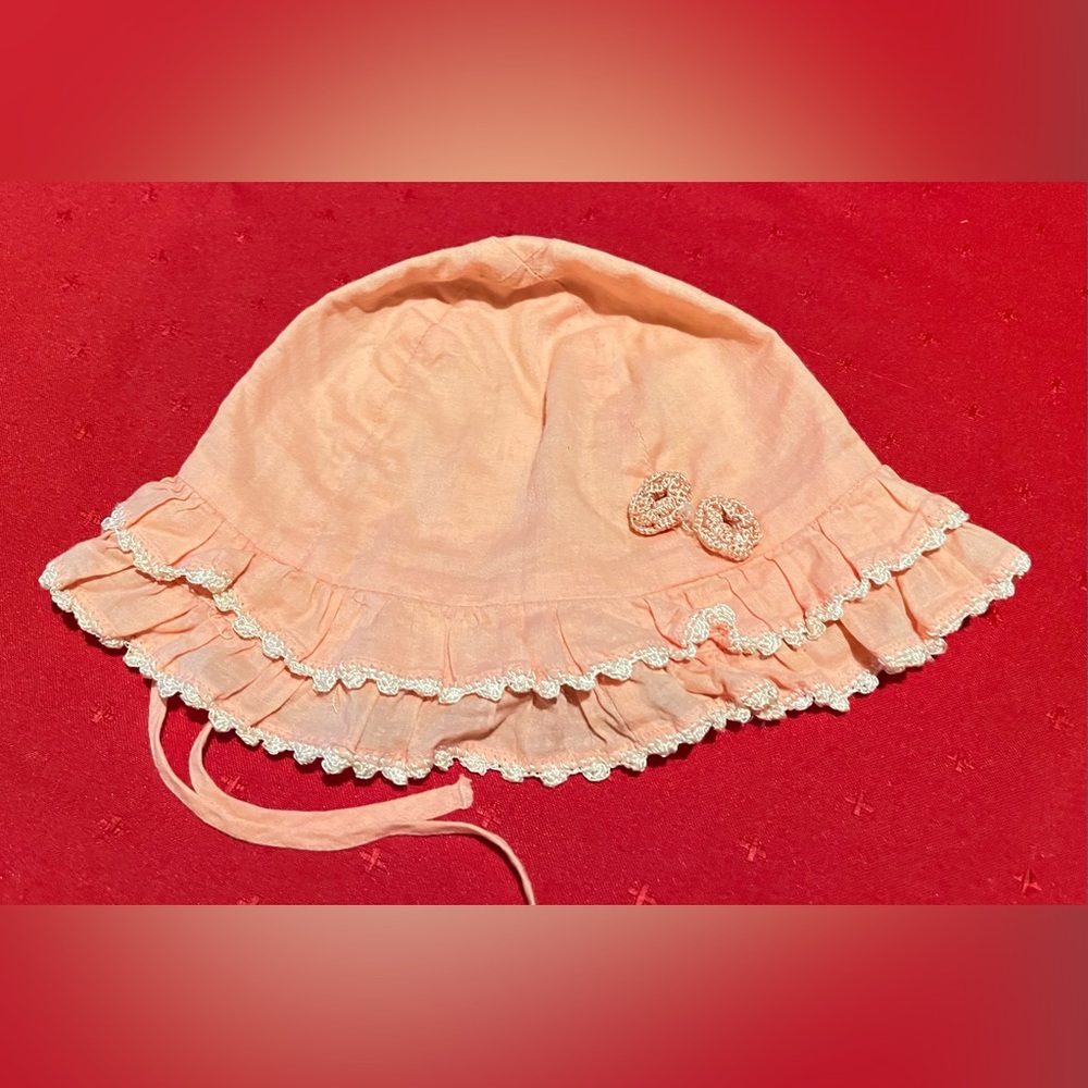 Peach Ruffled Baby Bonnet